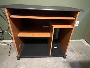 lot 202 image: Rolling Office Desk with Storage Shelves