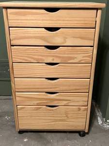 lot 203 image: Wooden Six-Drawer Rolling Cabinet