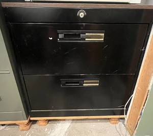 lot 206 image: 2-Drawer Metal Filing Cabinet with Wood Base