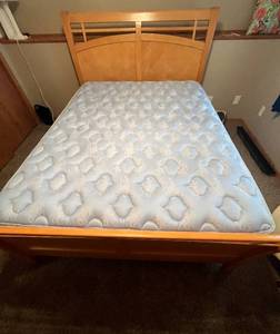 lot 219 image: Queen Size Mattress and Box Spring with Wooden Frame