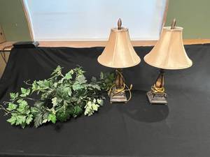 lot 259 image: Pair of 22 Table Lamps with Faux Ivy Decor