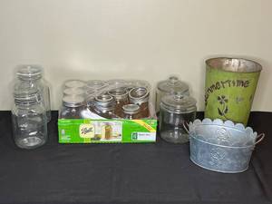 lot 247 image: Collection of Assorted Glass Jars and Metal Containers