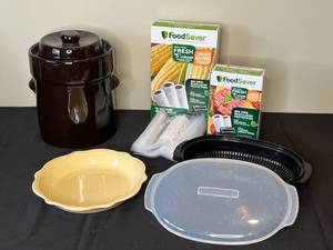 lot 251 image: Vintage Humble House Sauerkrock & FoodSaver Vacuum Seal Rolls Lot