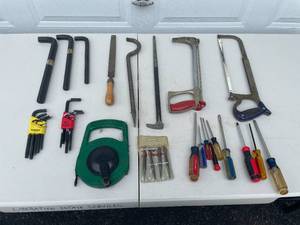 lot 57 image: Assorted Hand Tools and Black Metal Tool Box