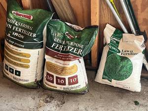lot 296 image: Lot of 3 Lawn Fertilizers - Superior Professional Lawn Fertilizer, Superior General Purpose Fertilizer, and Scotts Lawn Pro Fertilizer