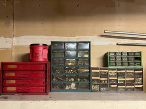 lot 66 image: Lot of Storage Cabinets with Assorted Hardware and Fasteners