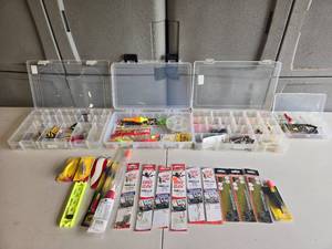 lot 164 image: Assorted Fishing Tackle Lot with Tackle Boxes and Hooks