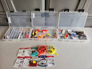 lot 178 image: Large Lot of Fishing Hooks, Swivels, Weights, and Floats with Organizers