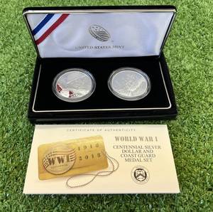 2018 WW1 Centennial Silver Dollar & Coast Guard Medal Set