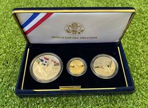 1994 World Cup 3 Coin Proof Set $5 Gold $1 Silver and Clad Half Dollar