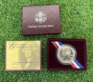 1993 Jefferson 250th Anniversary Silver Dollar