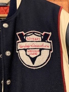 lot 114 image: Vintage Harley Davidson Jacket  Harley Davidson V Twin 50 Yrs Wool Leather Varsity Jacket Size Small