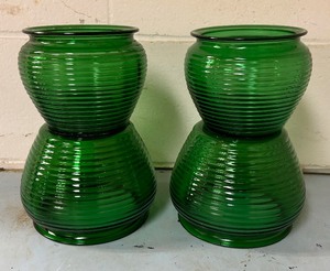 lot 288 image: Four Vintage Green Ribbed Beehive Glass Vases
