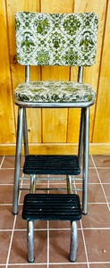 lot 51 image: Vintage Green and White Kitchen Step Stool Chair in Green and Cream
