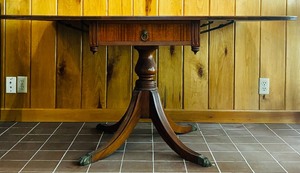 lot 57 image: Vintage Folding Drop Leaf Table with Brass Hardware and Claw Feet
