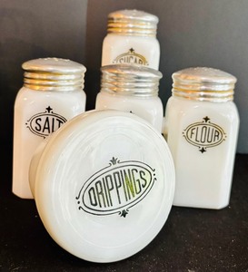 lot 71 image: Vintage Salt and Pepper Shakers, Flour and Sugar, Pottery Goblet and More