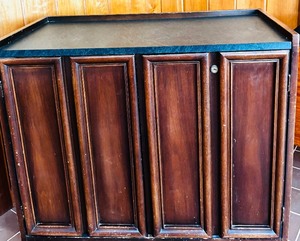 lot 77 image: Vintage Rolling Credenza with Doors and Formica Top