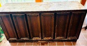 lot 87 image: Vintage Wood Credenza with Doors and Shelves