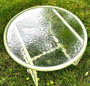 lot 321 image: Outdoors  Patio Light Green Round Table Frame with Glass Top