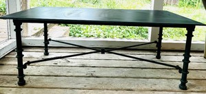 lot 335 image: Vintage Rod Iron Patina Table with Option to Remove Heavy Slab on Top