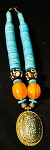lot 361 image: Boho Statement Necklace with Amber Resin and Turquoise Beads