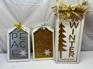 Wooden Signs-2 Silver Peace,2 Gold Peace,4 Winter & 2 Tipsy