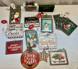 Large Assortment of Metal & Wooden Holiday Signs