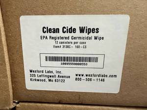 12x 1lb 9oz Canisters Clean Cide Germicidal Wipes