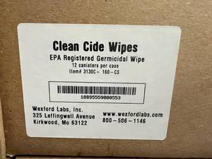 12x 1lb 9oz Canisters Clean Cide Germicidal Wipes