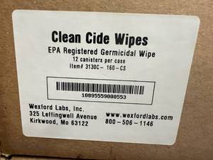 12x 1lb 9oz Canisters Clean Cide Germicidal Wipes