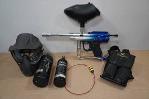 lot 29 image: PMI Pirahna STI Paint Ball Gun with Mask, Tanks, Hopper and Cleaner