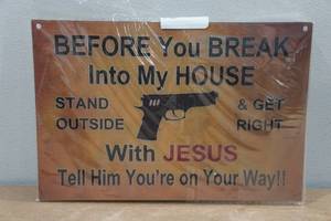 lot 62 image: Wooden Warning Sign