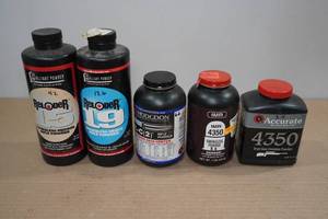 lot 173 image: Assorted Partial Cans of Powder - 4350, Reloder 1519, BL-C(2)
