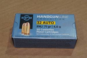 lot 190 image: 50 PPU .32 Auto 71 Gr FMJ Ammo