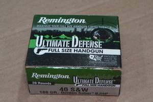 lot 203 image: 20 Remington Ultimate Defense .40 S&W 180 Gr Golden Saber BJ HP Ammo