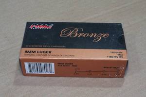 lot 205 image: 50 PMC Bronze 9mm Luger 115 Gr FMJ Ammo