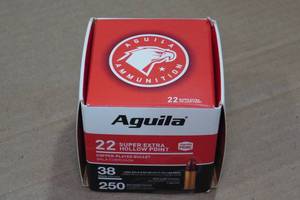 lot 221 image: 250 Aguila .22 LR 38 Gr Copper Plated HP Ammo