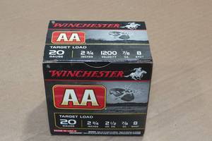 lot 233 image: 25 Winchester AA 20 Gauge 2-34 8 Shot Shotshells