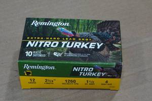 lot 277 image: 10 Remington Nitro Turkey 12 Gauge 2-34 4 Shot Shotshells
