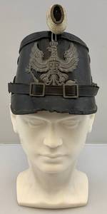 lot 43 image: Prussian Jaeger Black Leather Shako Helmet