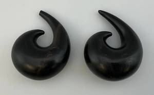 lot 45 image: Vintage Pair Of Wood Spiral Tapers For Ear Stretching (One Tip Broken)