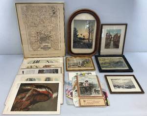lot 115 image: Vintage Framed Items Including Map Of Ramsey County