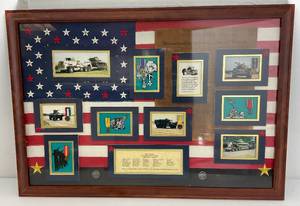 lot 129 image: Misc. Vintage Miniature War Medals & More Framed Behind Glass (VERY COOL) 27 x 39