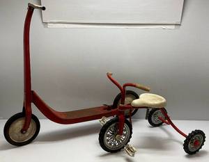 lot 9 image: Vintage Kids Trike & Radio Flyer Red Scooter