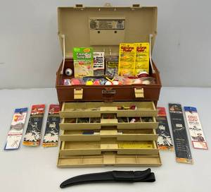 lot 24 image: Vintage Plano Tackle Box With Tackle & More