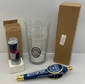 lot 206 image: Misc. Beer Related Items & More Including Red Bull Illuminated Can For Bar Back
