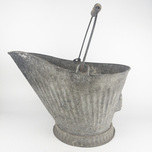 lot 6 image: Vintage Galvanized Metal Coal Ash Bucket with Round Steel Handle 12