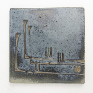 lot 22 image: Vintage Decorative Art Ceramic Tile by PAOLO SOLERI ARCOSANTI Ceramic Tile with Abstract Design