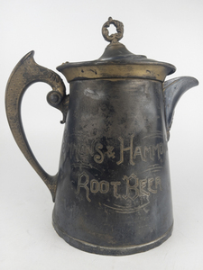 lot 31 image: Antique SIMMONS & HAMMONDS ROOT BEER - Advertising Pitcher -  by Colonial Silver Co. - Silver Plated 