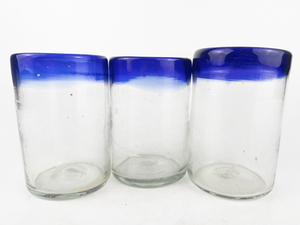 lot 38 image: Set of 3 Hand Blown Cobalt Blue Rimmed Glasses
